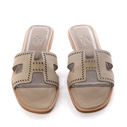 Hermes Epsom Perforated Oran Sandals 37 Etain 5 of 10