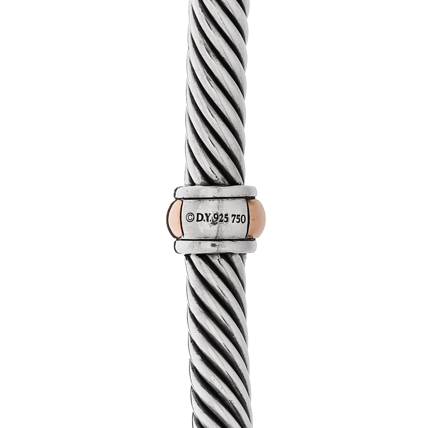 David Yurman Sterling Silver 18K Rose Gold 4mm Station Cable Bracelet 3 of 3