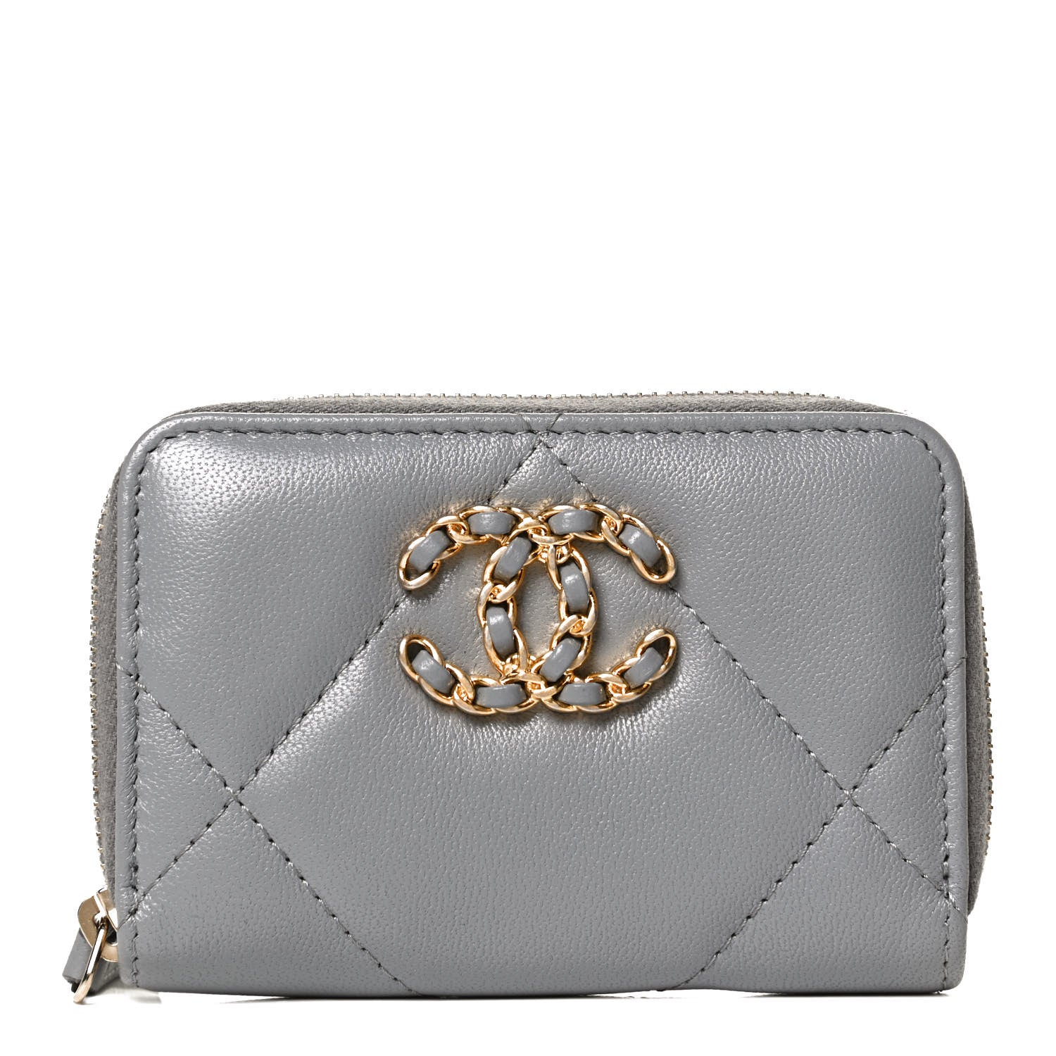 Chanel Lambskin Quilted Chanel 19 Zip Around Coin Purse Wallet Grey 1 of 12
