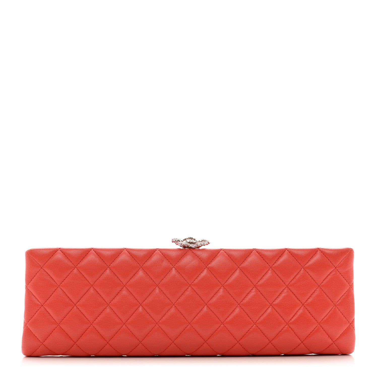 Chanel Lambskin Crystal Quilted Long Clutch Orange 1 of 9