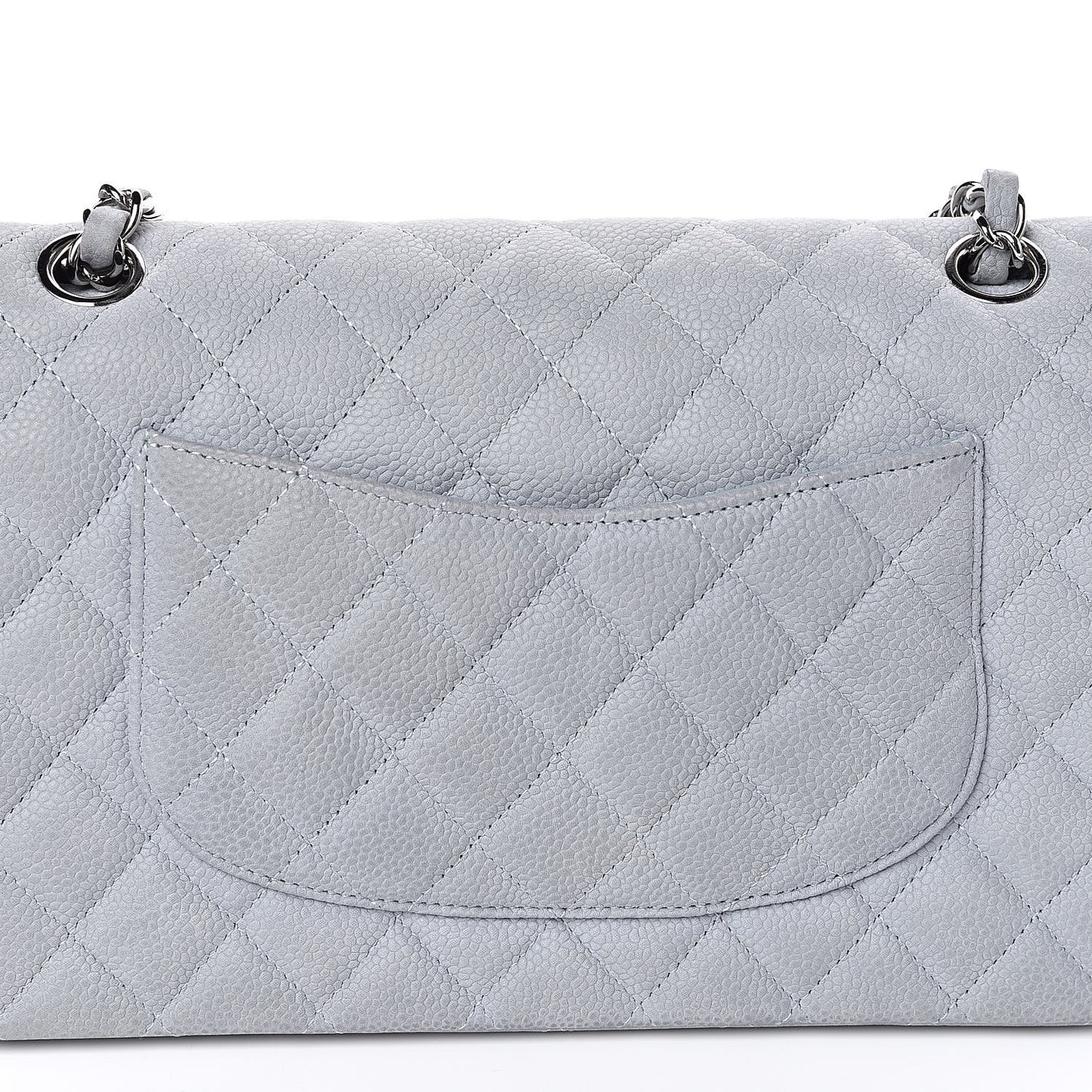 Iridescent Caviar Quilted Medium Double Flap Light Grey