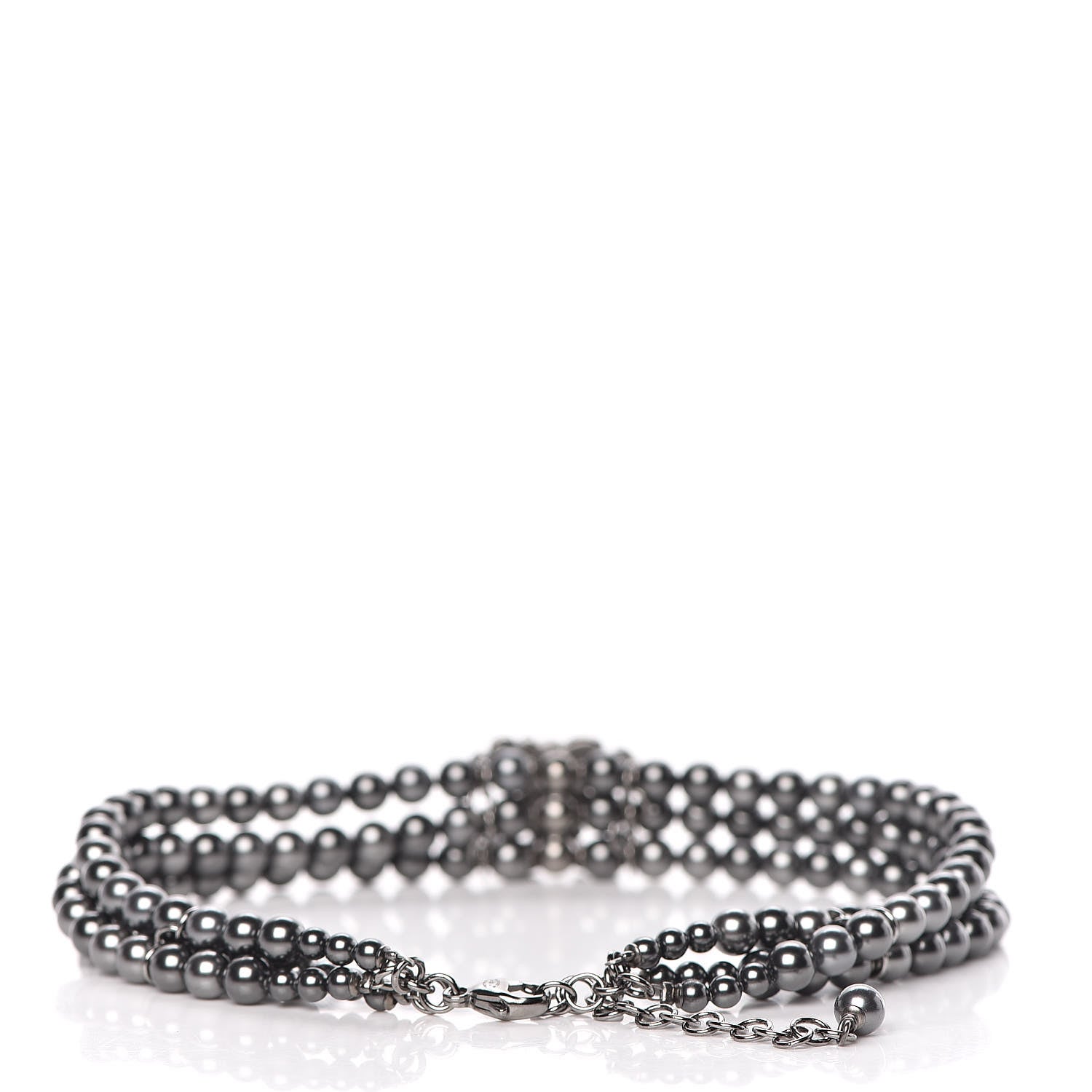 Chanel Ruthenium Beaded Crystal CC Chain Choker Necklace Grey 3 of 6