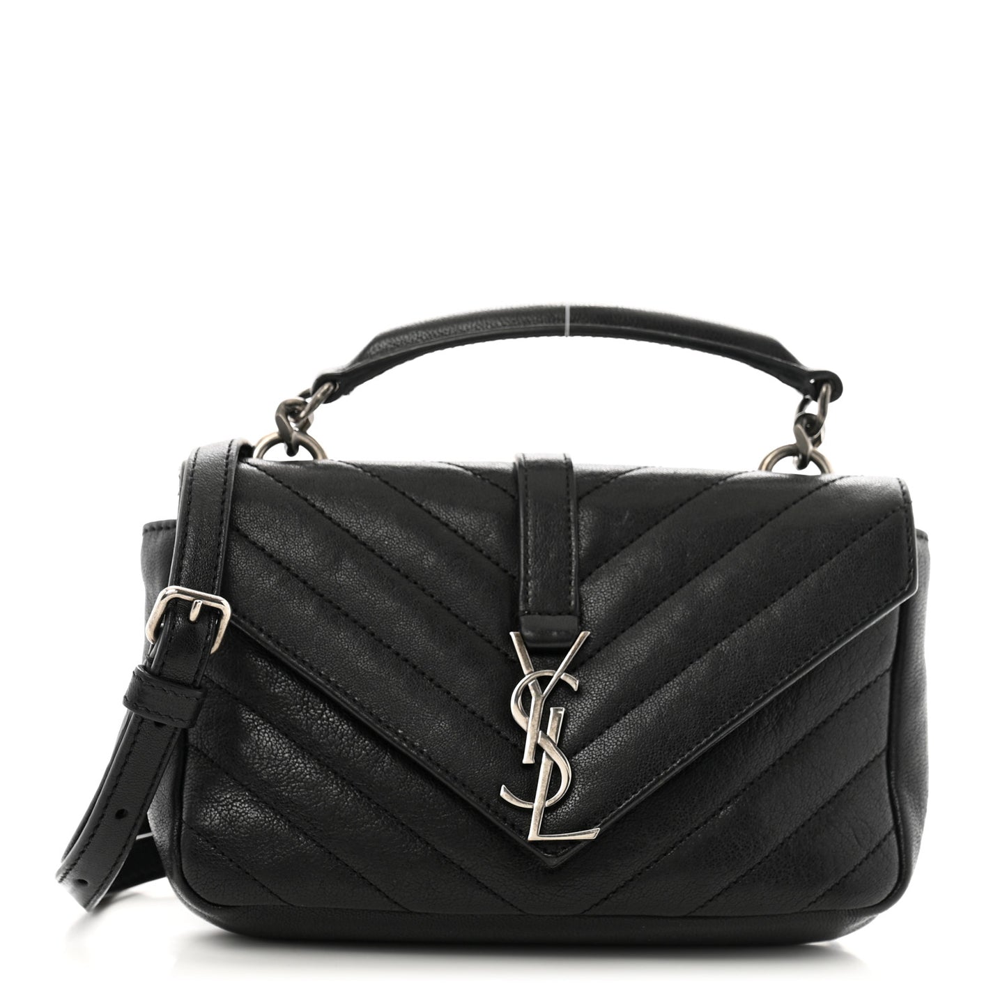 Sheepskin Matelasse Chevron Monogram College Chain Wallet Black