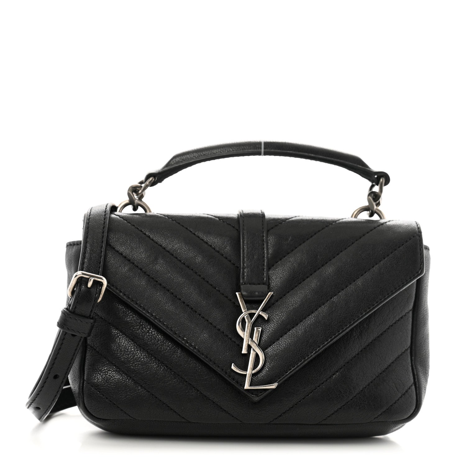 Saint Laurent Sheepskin Matelasse Chevron Monogram College Chain Wallet Black 1 of 12