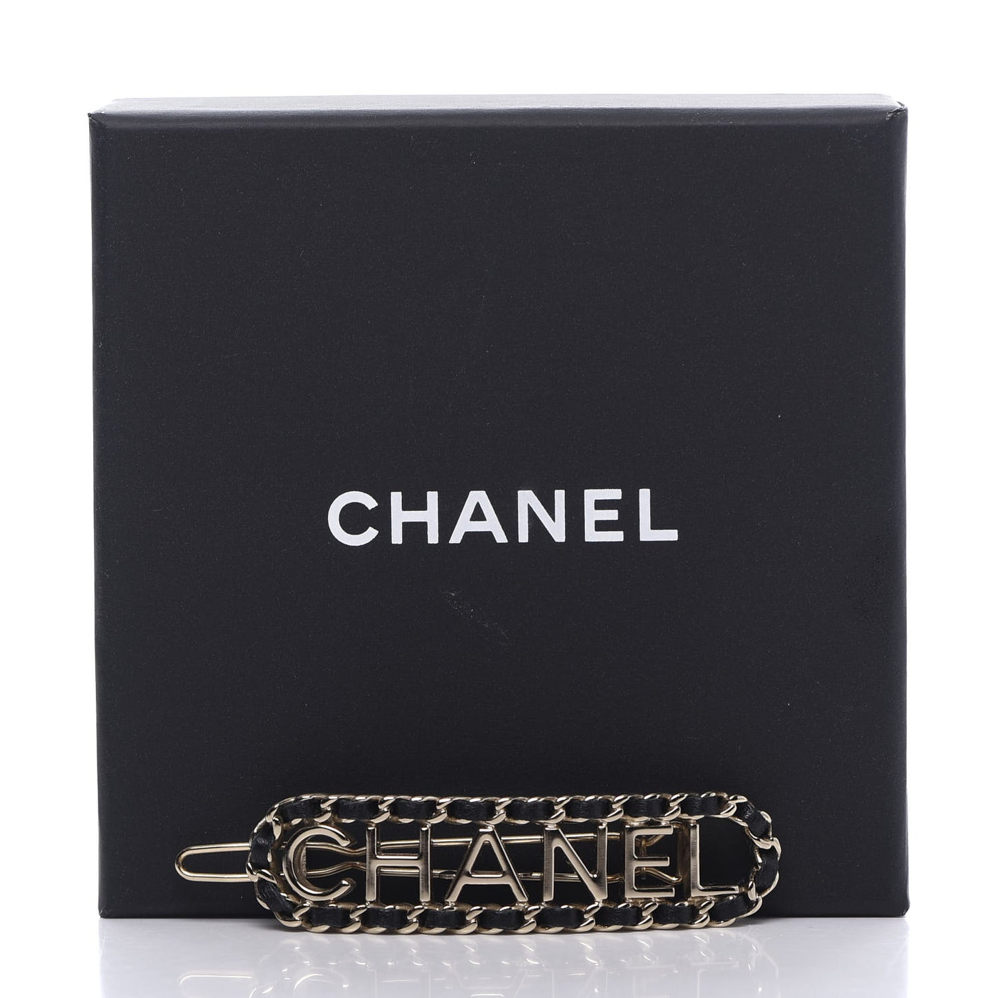 Metal Lambskin Vintage Allure Logo Hair Clip Black Gold