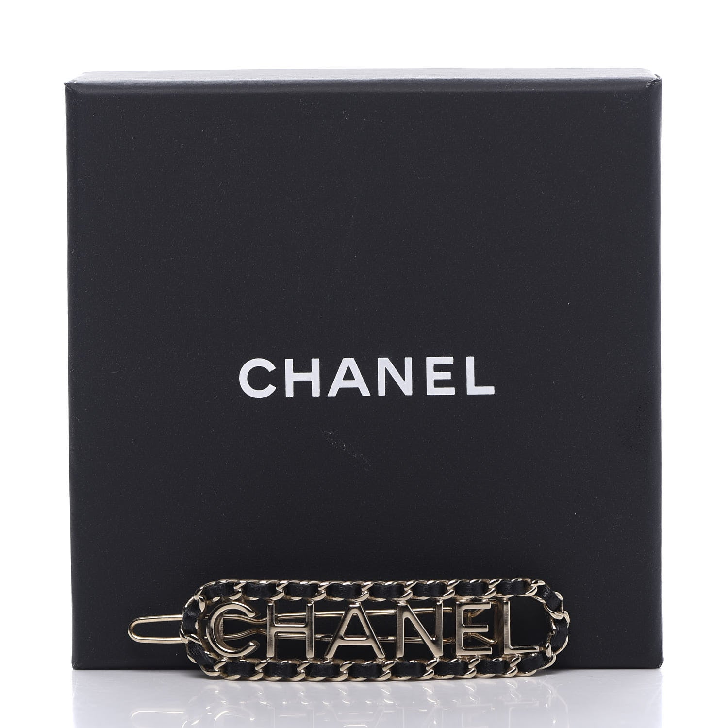 Chanel Metal Lambskin Vintage Allure Logo Hair Clip Black Gold 4 of 4