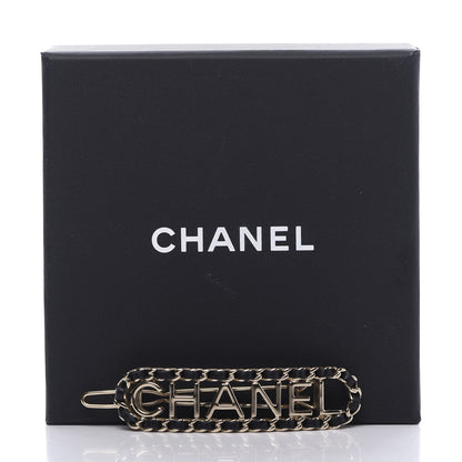 Chanel Metal Lambskin Vintage Allure Logo Hair Clip Black Gold 4 of 4