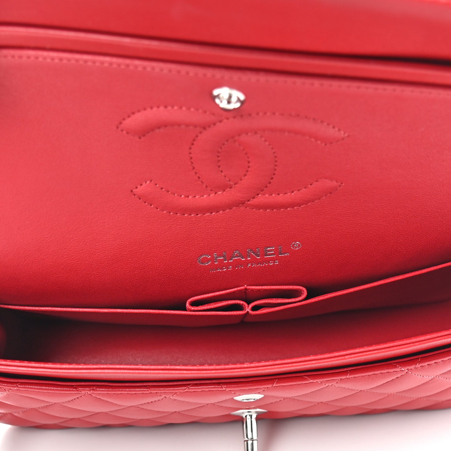 Lambskin Quilted Medium Double Flap Red