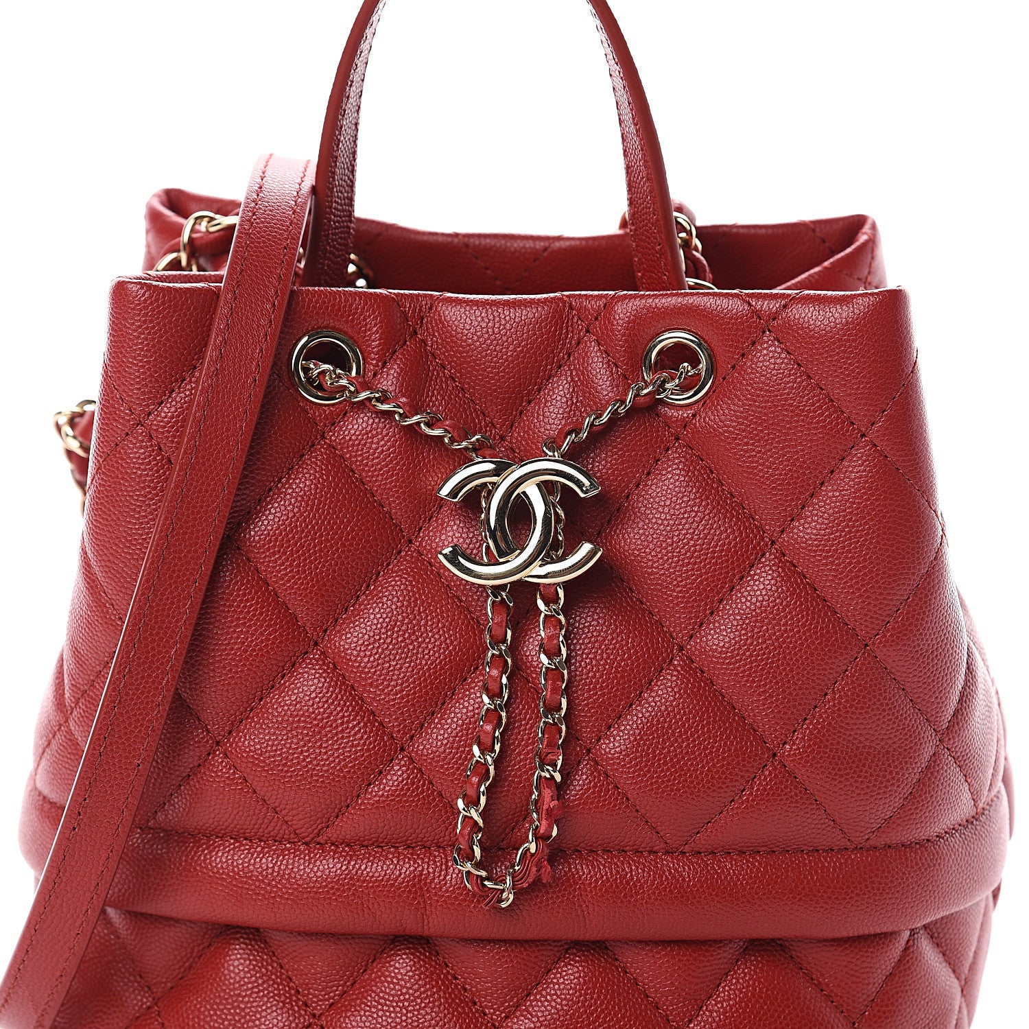 Chanel Caviar Quilted Rolled Up Bucket Drawstring Bag Red 7 of 9