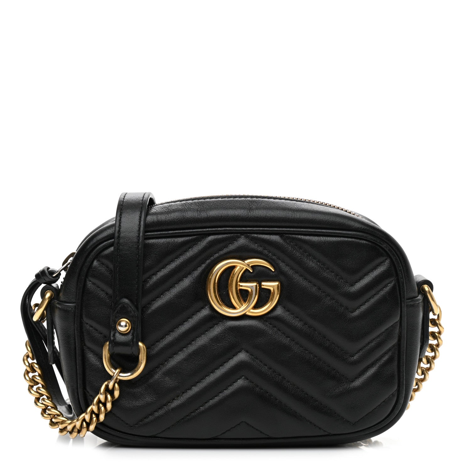 Gucci Calfskin Matelasse Mini GG Marmont Chain Shoulder Bag Black 1 of 13