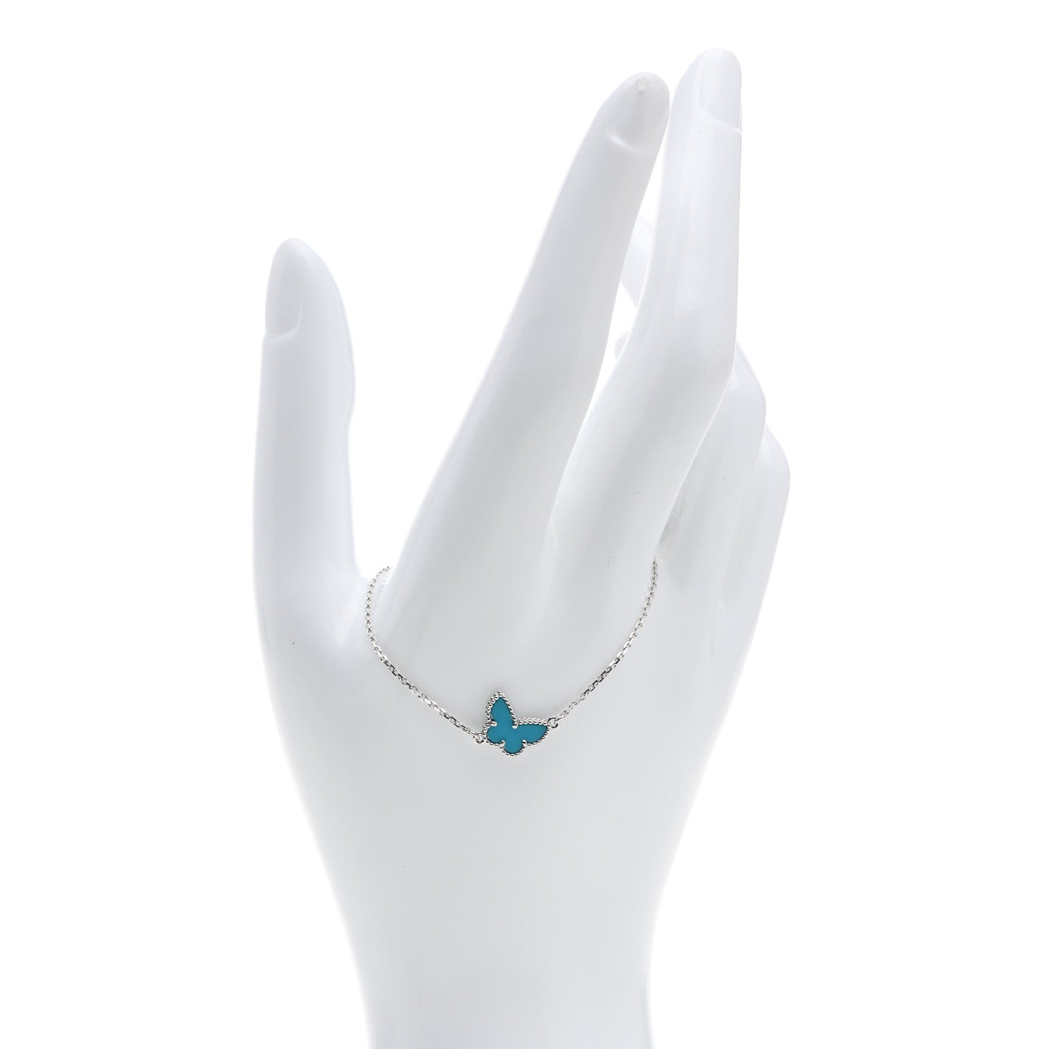 Van Cleef & Arpels 18K White Gold Turquoise Sweet Alhambra Butterfly Bracelet 2 of 6