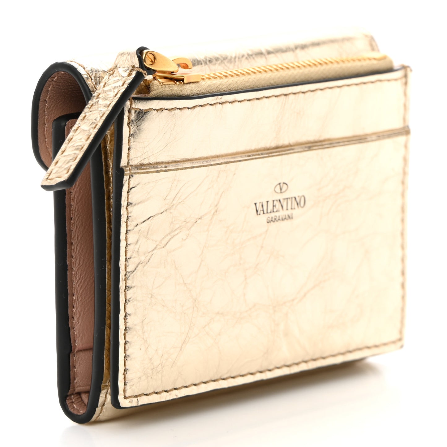 Metallic Crackle Effect Calfskin Small Loco Wallet Platino
