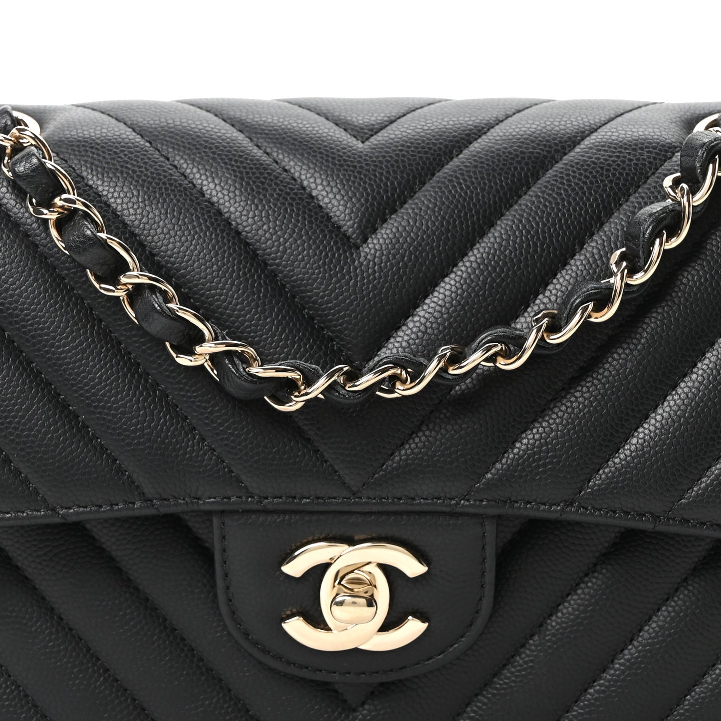 Caviar Chevron Quilted Small Double Flap Black
