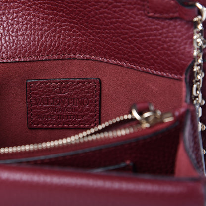 Valentino Garavani Pebbled Calfskin Rockstud Wallet on Chain Cerise 8 of 9