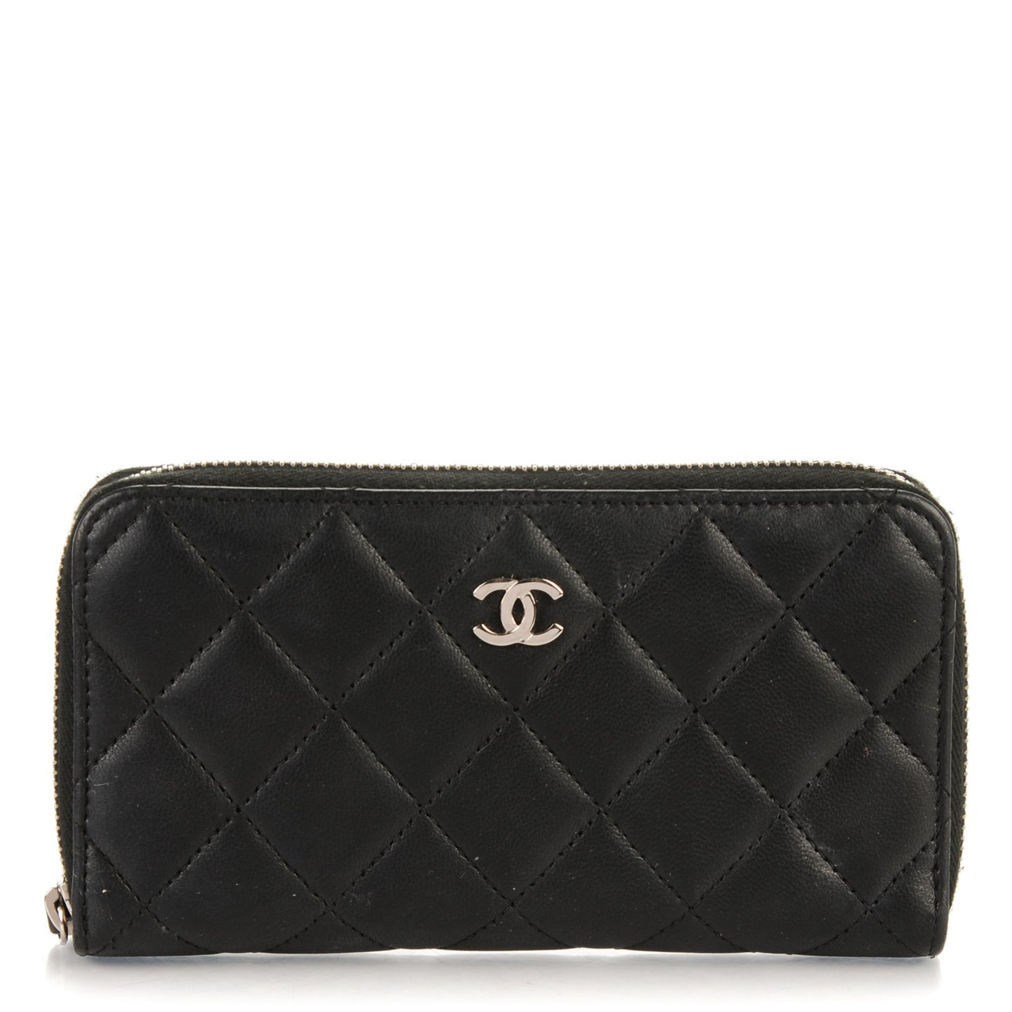 Lambskin Quilted Small Zip Around Wallet Black