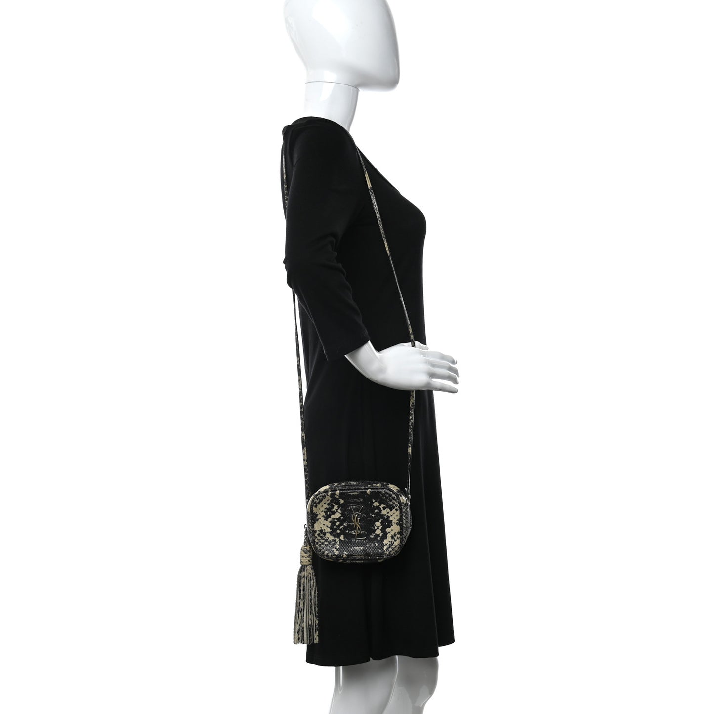Python Embossed Calfskin Monogram Blogger Bag Black Beige