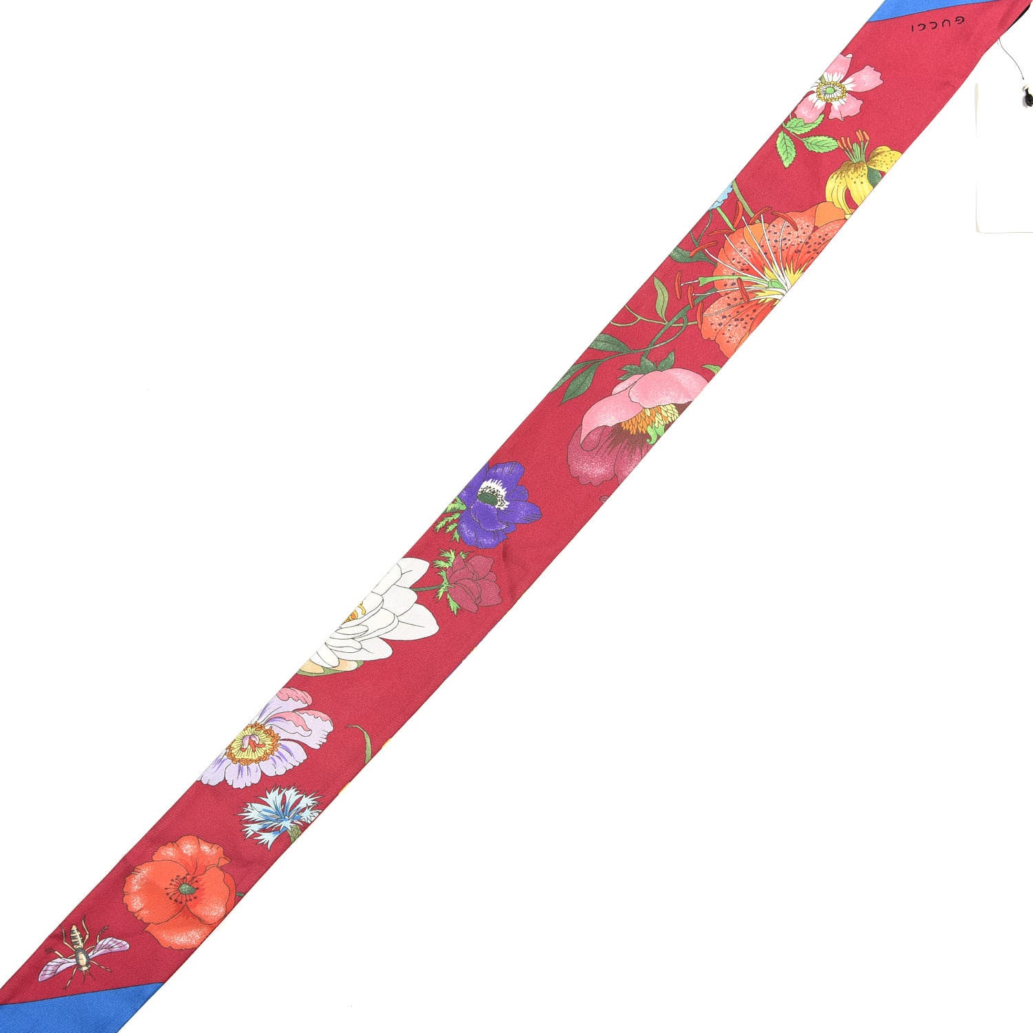 Gucci Silk Twill Floriso Neck Bow Scarf Fuxia Blue 3 of 4