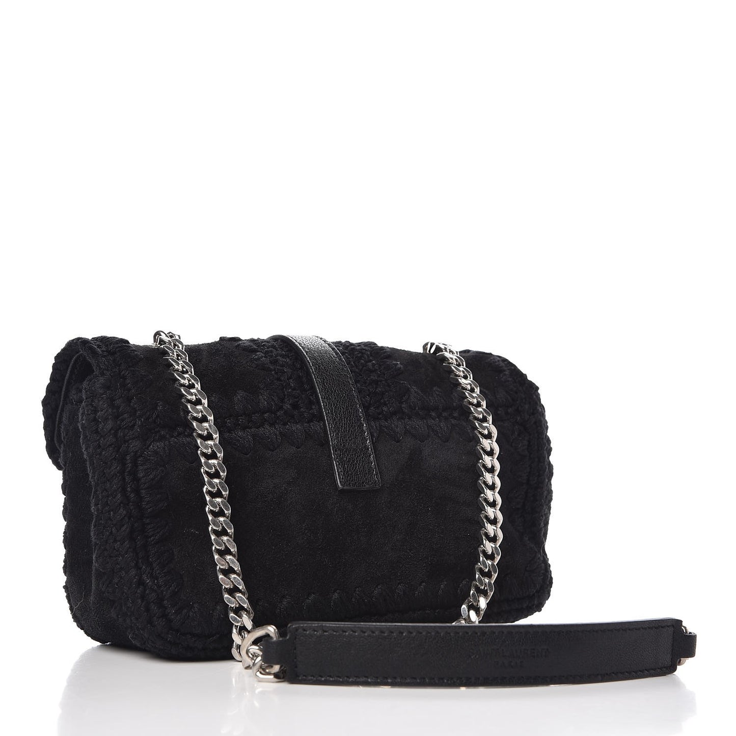 Suede Calfskin Macrame Baby Chain Bag Black