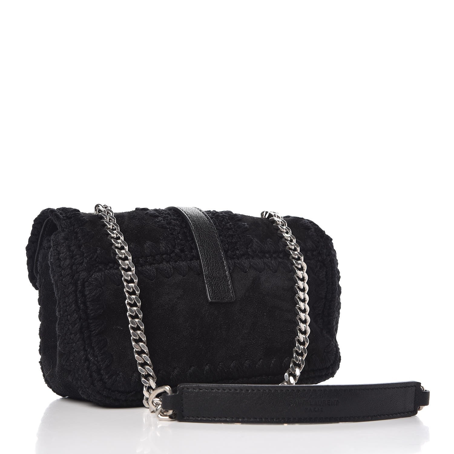 Saint Laurent Suede Calfskin Macrame Baby Chain Bag Black 3 of 9
