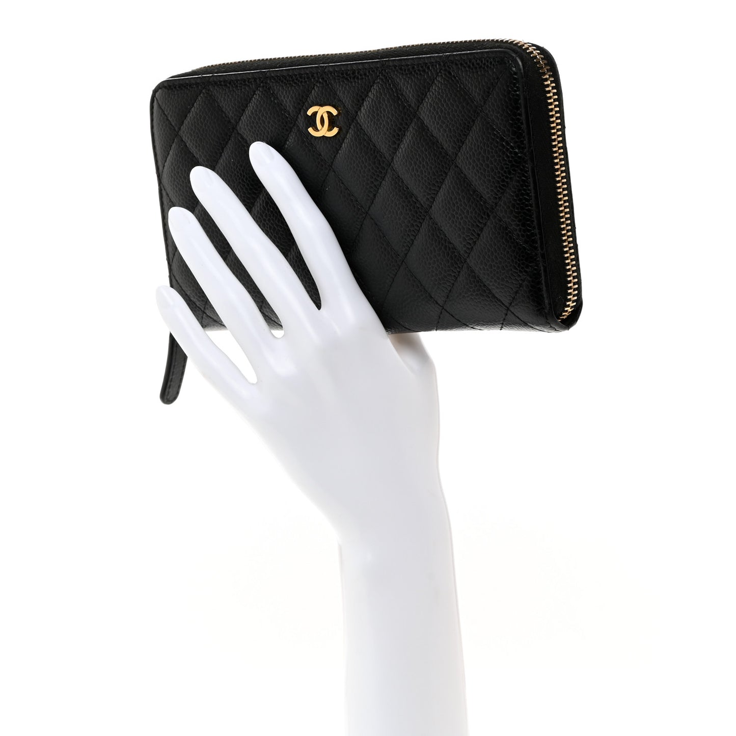 Caviar Quilted Large Gusset Zip Around Wallet Black