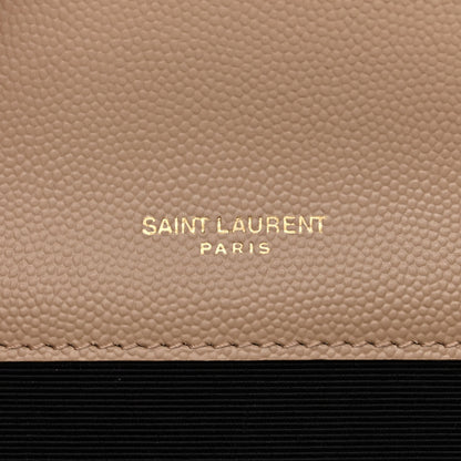 Saint Laurent Grain De Poudre Textured Mixed Matelasse Triquilt Small Monogram Satchel Dark Beige 6 of 11