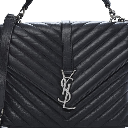 Saint Laurent Sheepskin Matelasse Chevron Monogram Medium College Bag Black 12 of 13