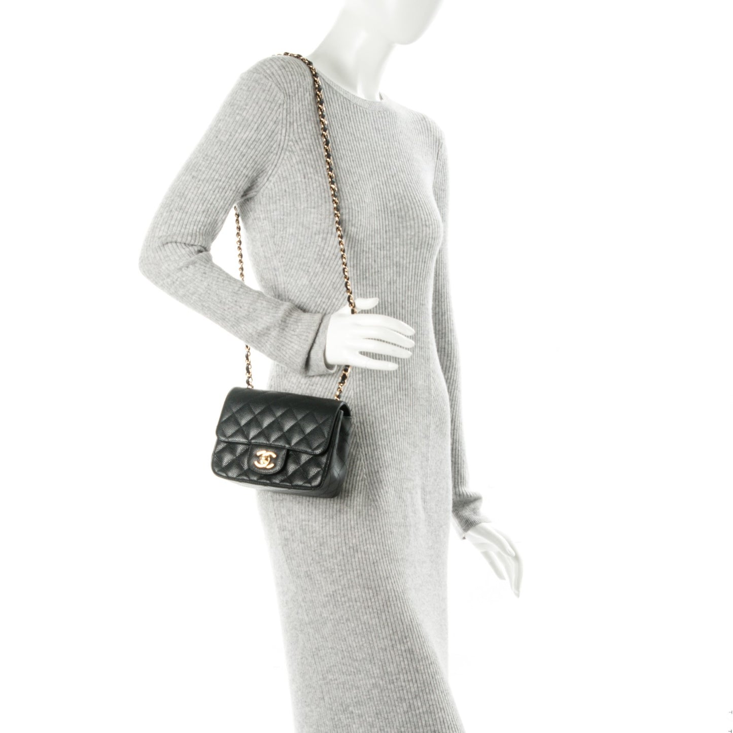 Caviar Quilted Mini Square Flap Black