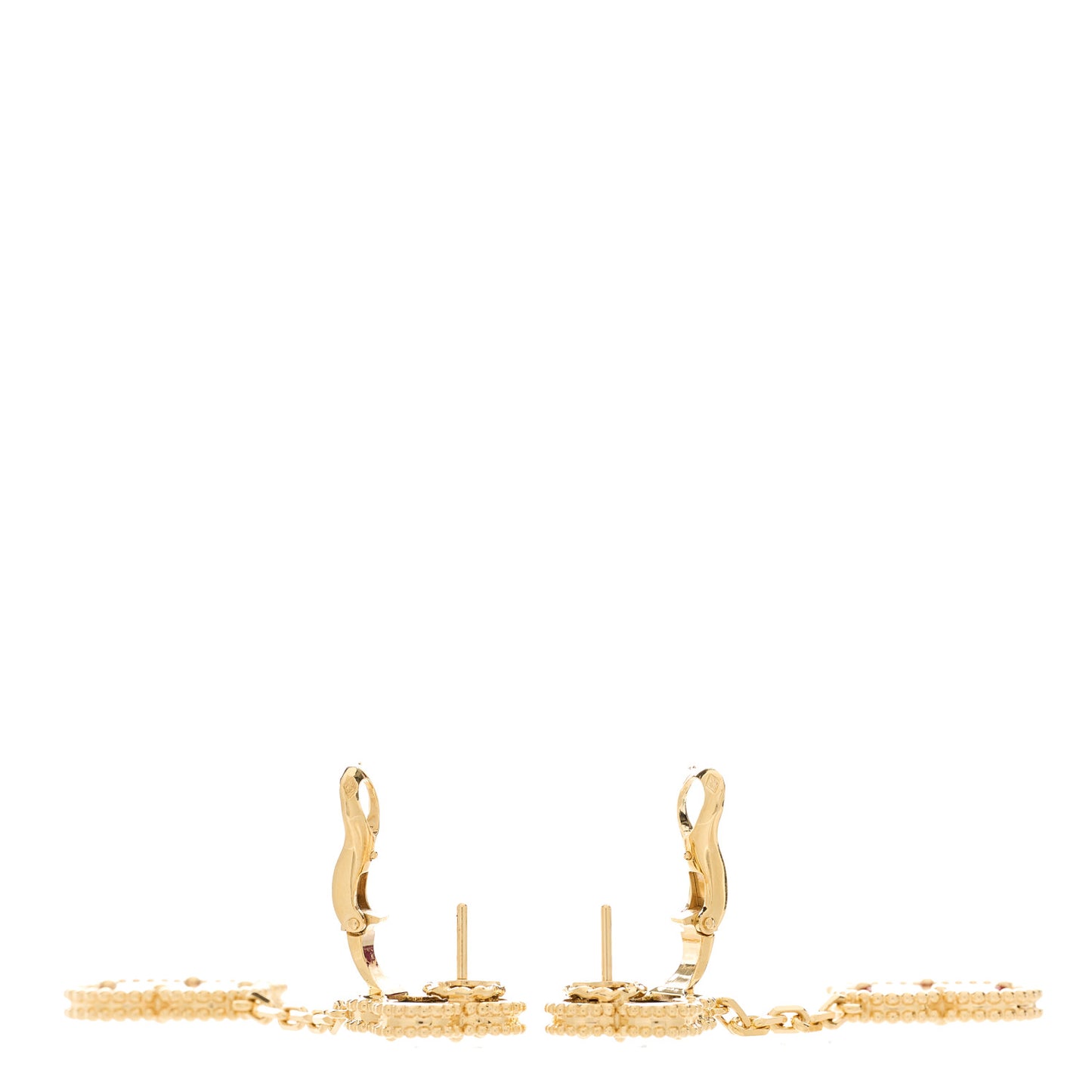 VAN CLEEF & ARPELS 18K Yellow Gold Tiger Eye Carnelian 2 Motifs Magic Alhambra Earrings
