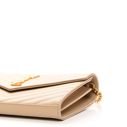 Saint Laurent Grain De Poudre Matelasse Chevron Monogram Chain Wallet Dark Beige 9 of 10