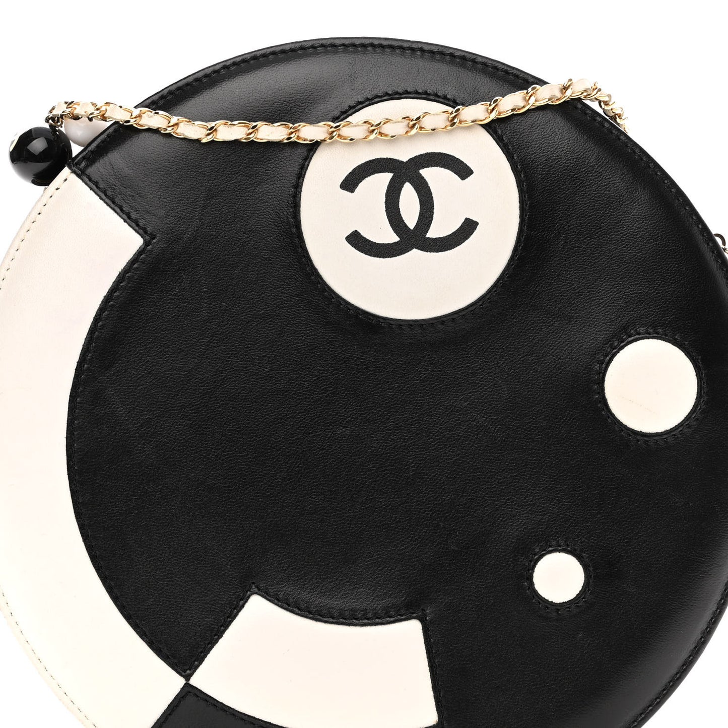 Lambskin Kisslock Round Bag Black White