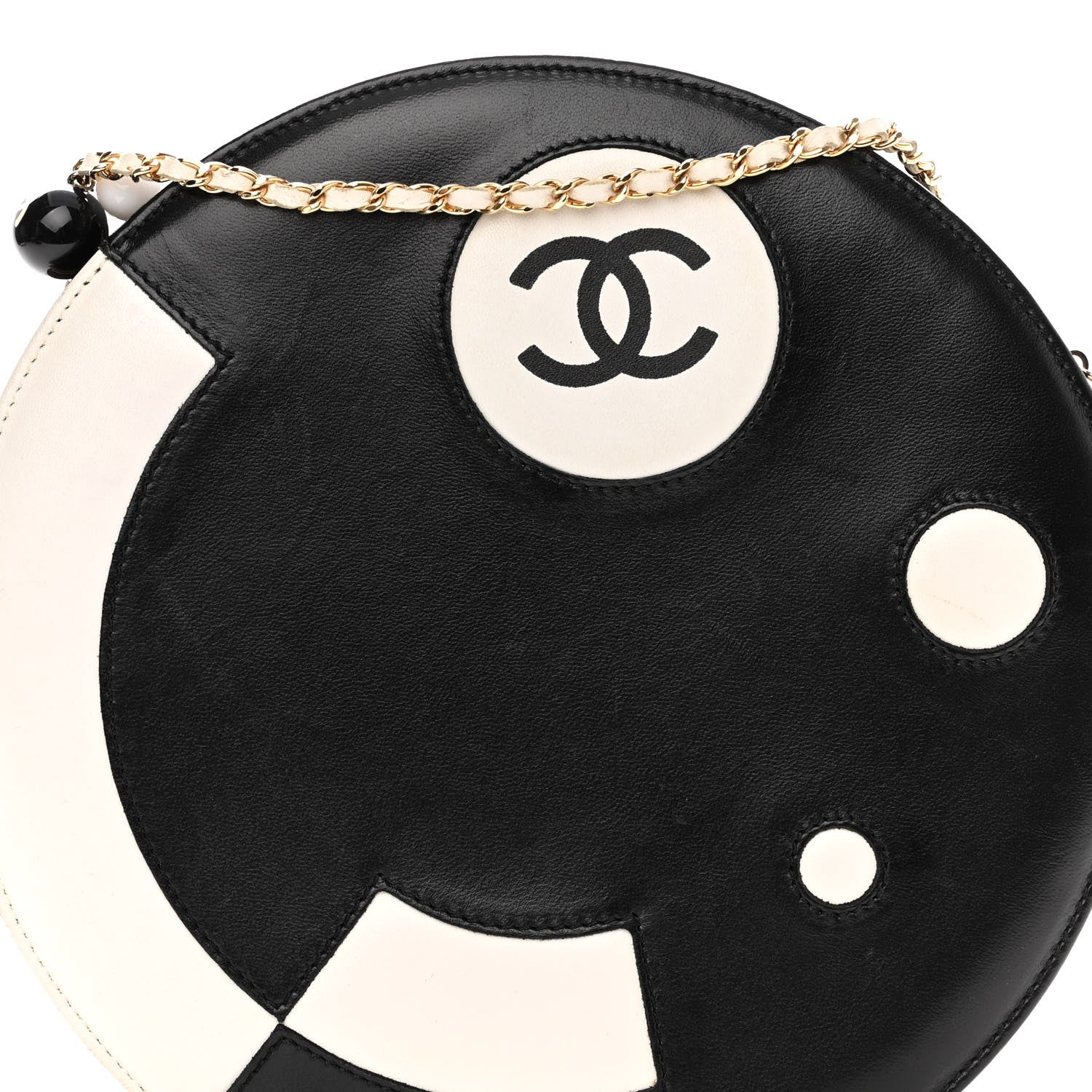 Chanel Lambskin Kisslock Round Bag Black White 7 of 13