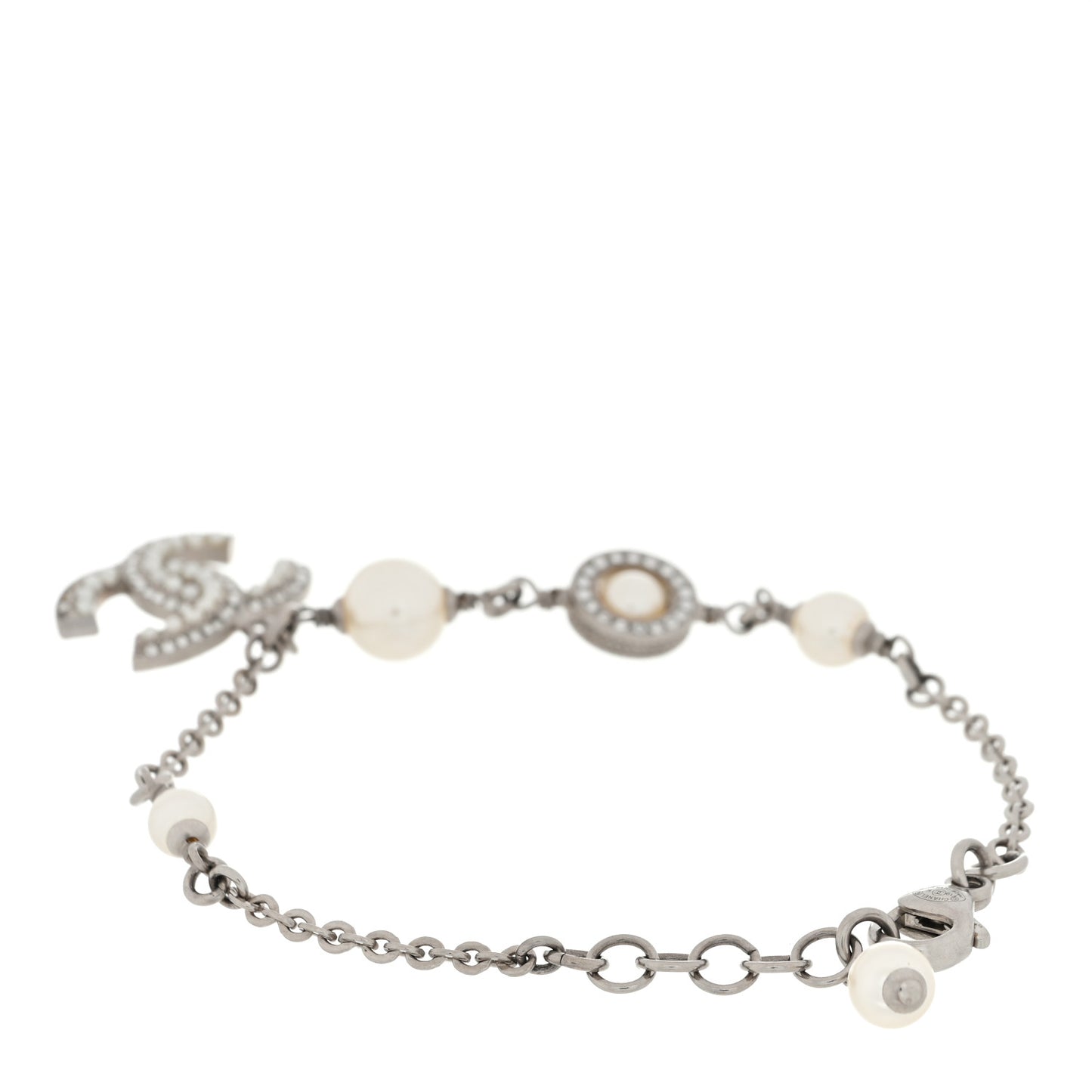 Pearl Crystal CC Bracelet Silver