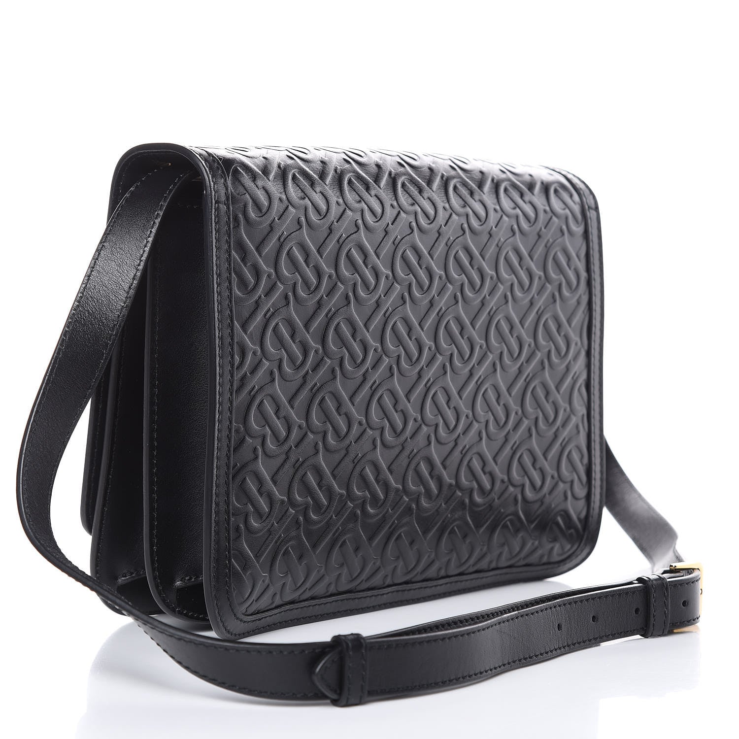 Burberry Calfskin Monogram Embossed Medium TB Bag Black 3 of 9