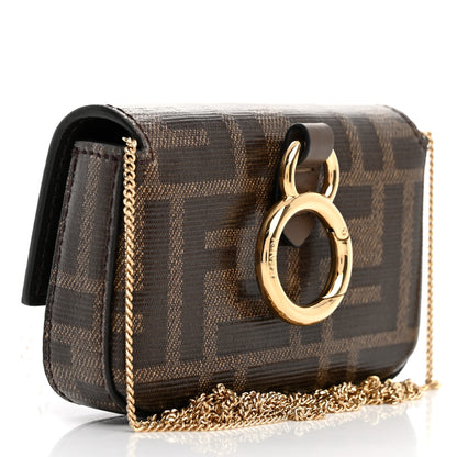 Fendi Glazed Fabric FF 1974 Nano Baguette Charm Mogano Panna 2 of 9