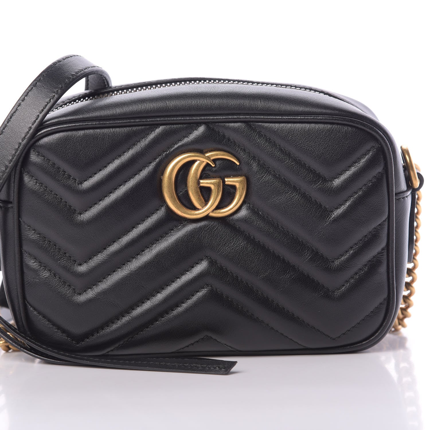 Gucci Calfskin Matelasse Mini GG Marmont Chain Shoulder Bag Black 8 of 11
