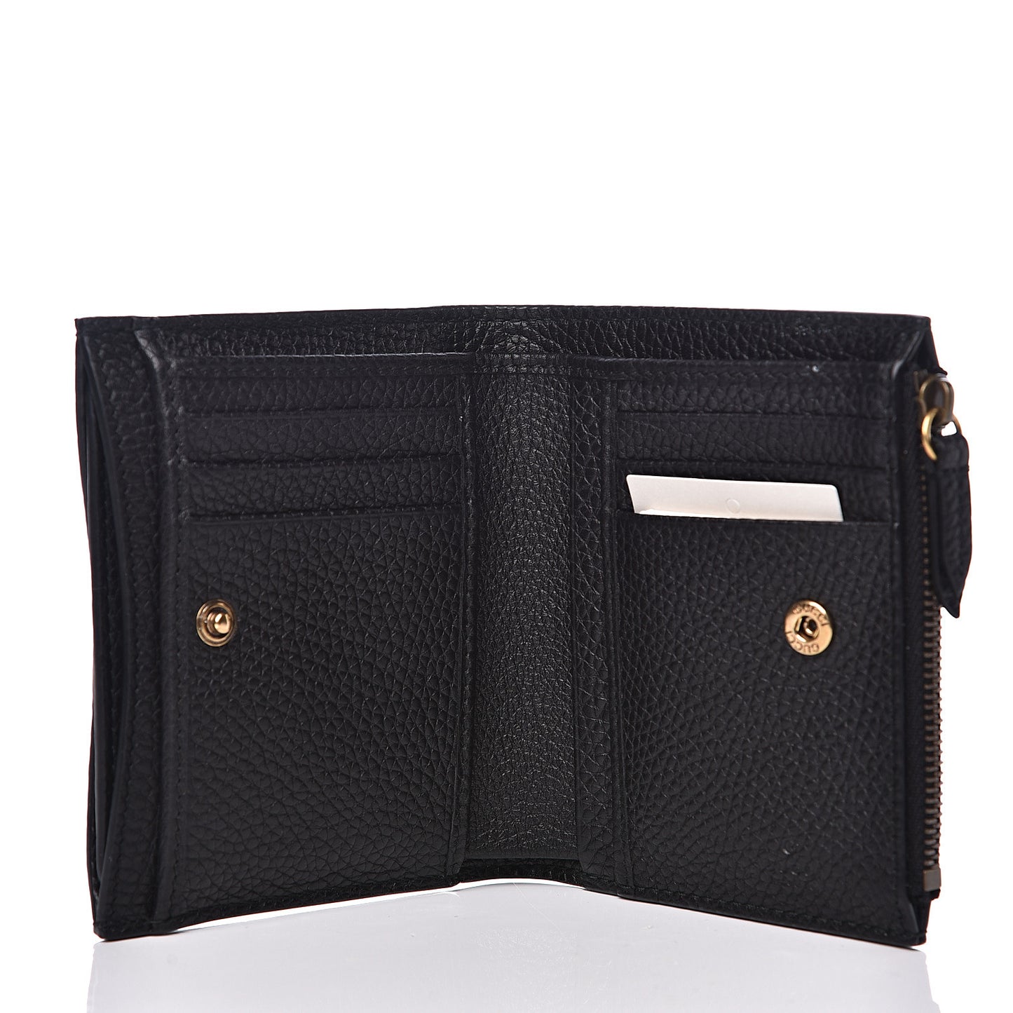 Pebbled Calfskin Animalier Card Case Wallet Black