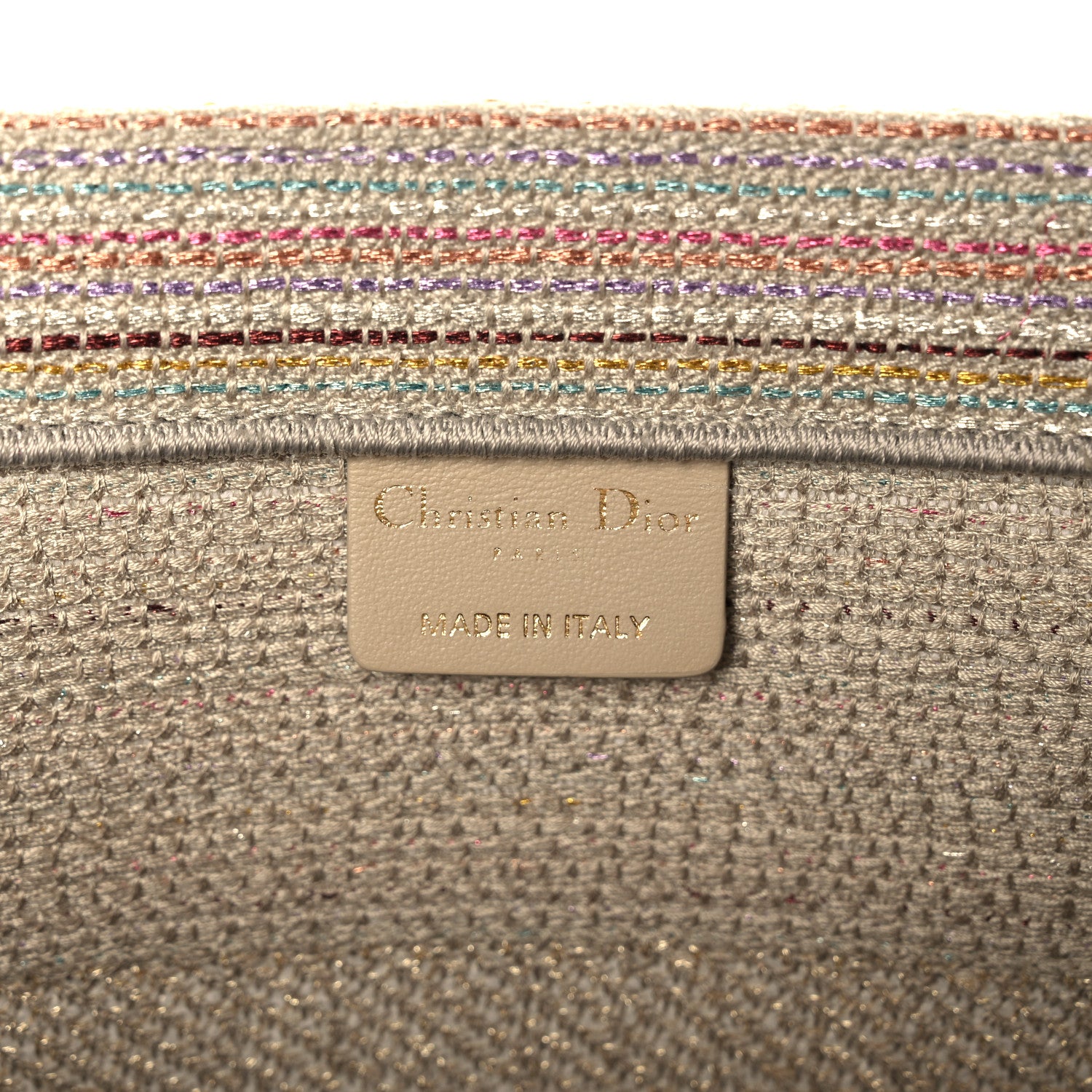 Christian Dior Canvas Embroidered Medium Stripes Book Tote Beige Multicolor 9 of 10