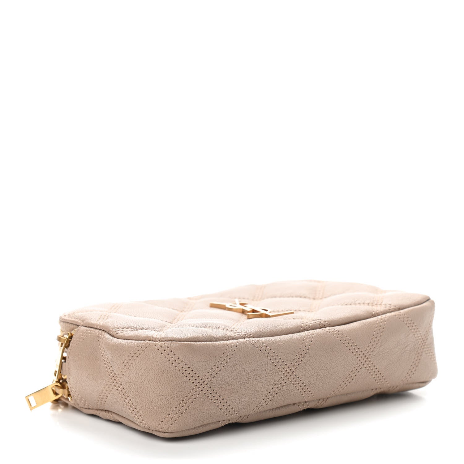Saint Laurent Grained Lambskin Quilted Mini Becky Double Zip Bag Dark Beige 4 of 10