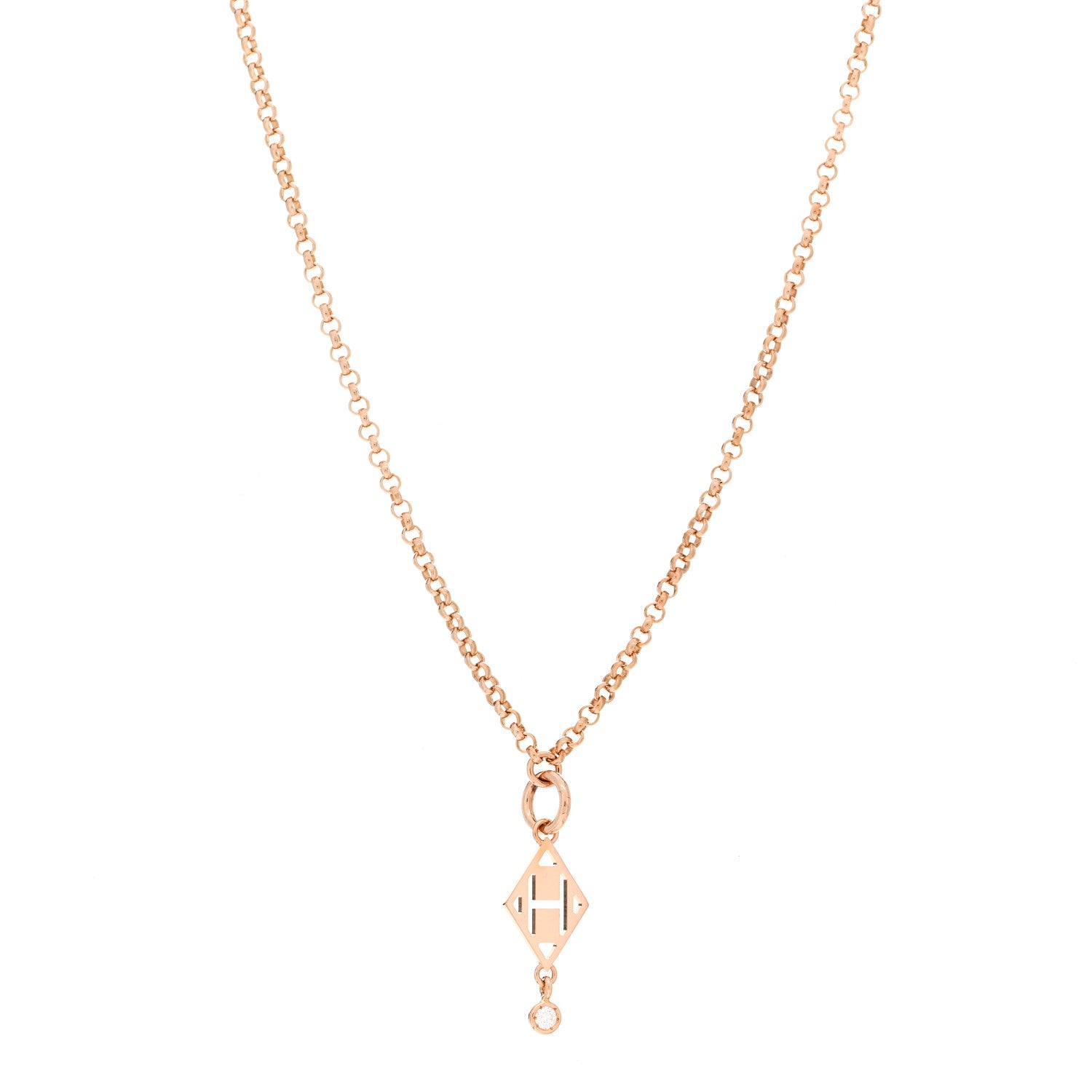Hermes 18K Rose Gold Diamond Gambade Pendant Necklace 1 of 4