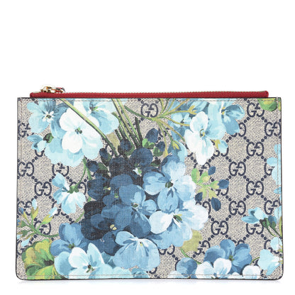Gucci GG Supreme Monogram Blooms Small Zip Pouch Beige Blue Hibiscus Red 1 of 8