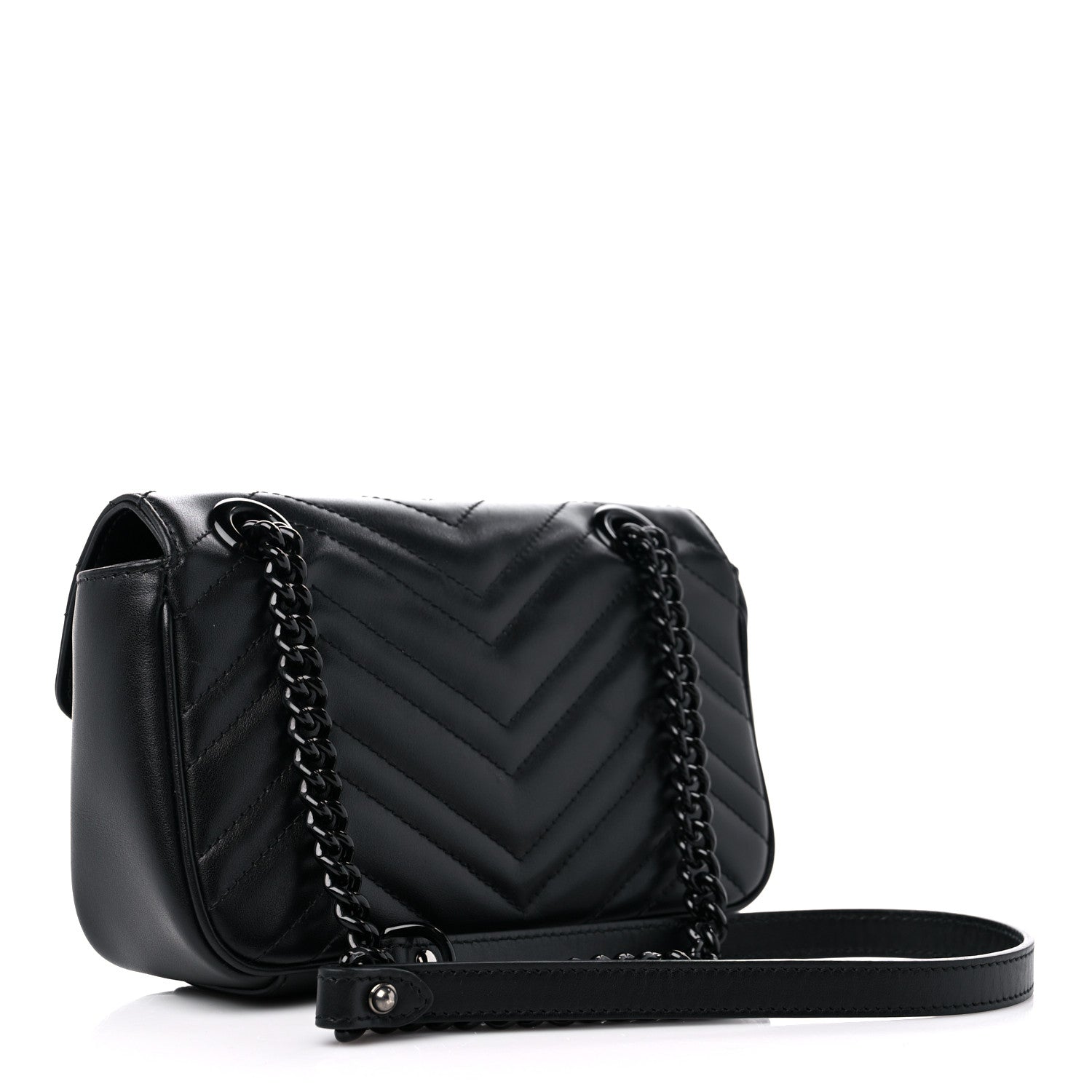 Gucci Calfskin Matelasse Monochrome Mini GG Marmont Shoulder Bag Black 3 of 11