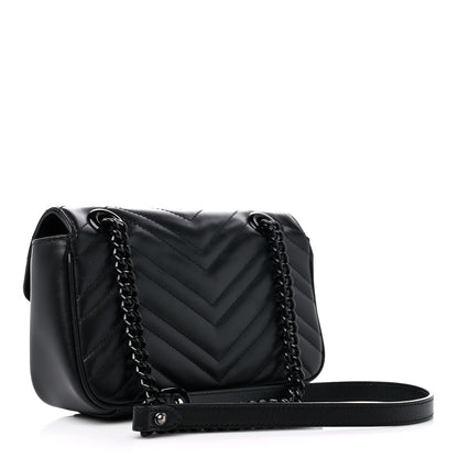 Gucci Calfskin Matelasse Monochrome Mini GG Marmont Shoulder Bag Black 3 of 11