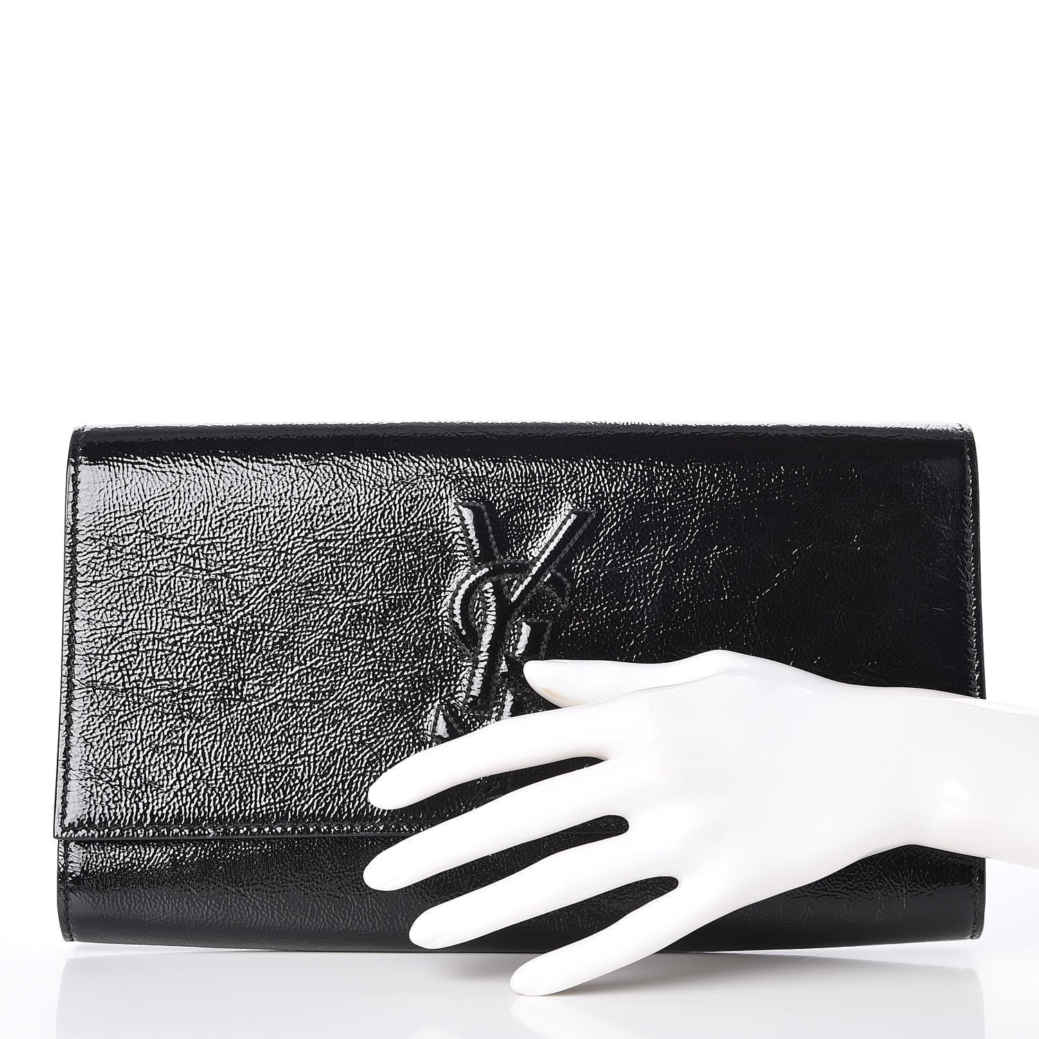 Saint Laurent Textured Patent Monogram Large Belle De Jour Clutch Black 2 of 7