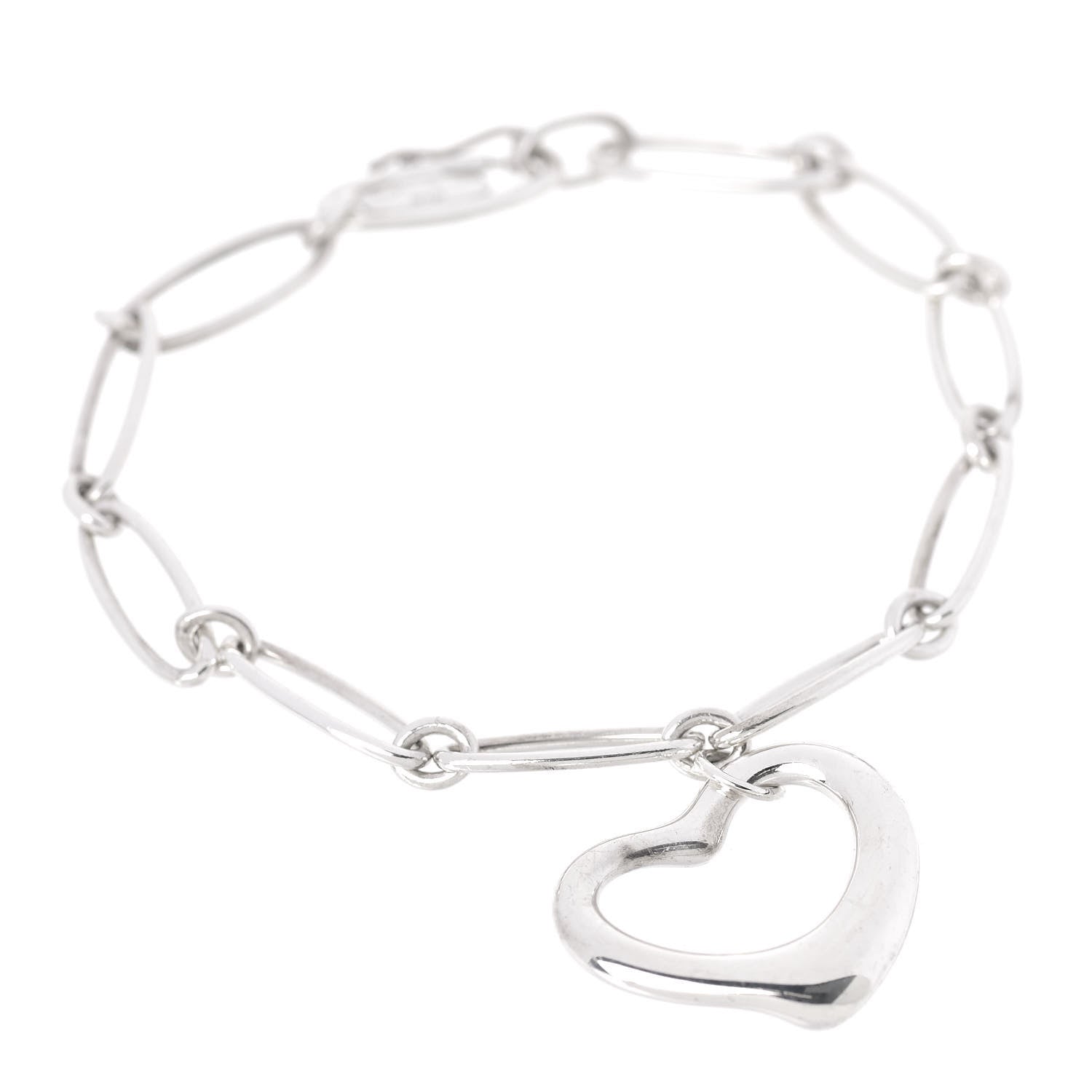 Tiffany Sterling Silver Elsa Peretti Open Heart Oval Link Charm Bracelet 1 of 5