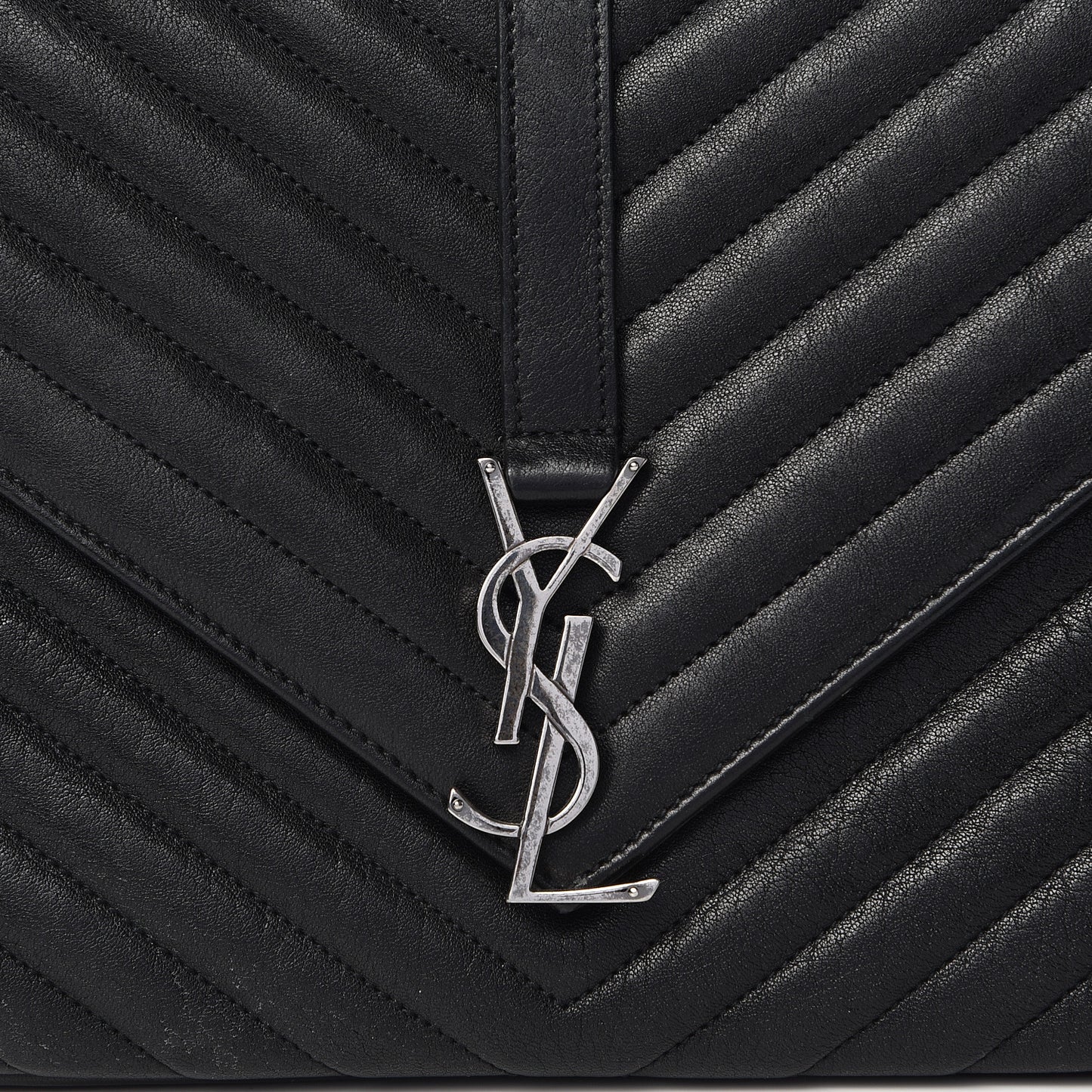 Sheepskin Matelasse Chevron Monogram Large College Satchel Black