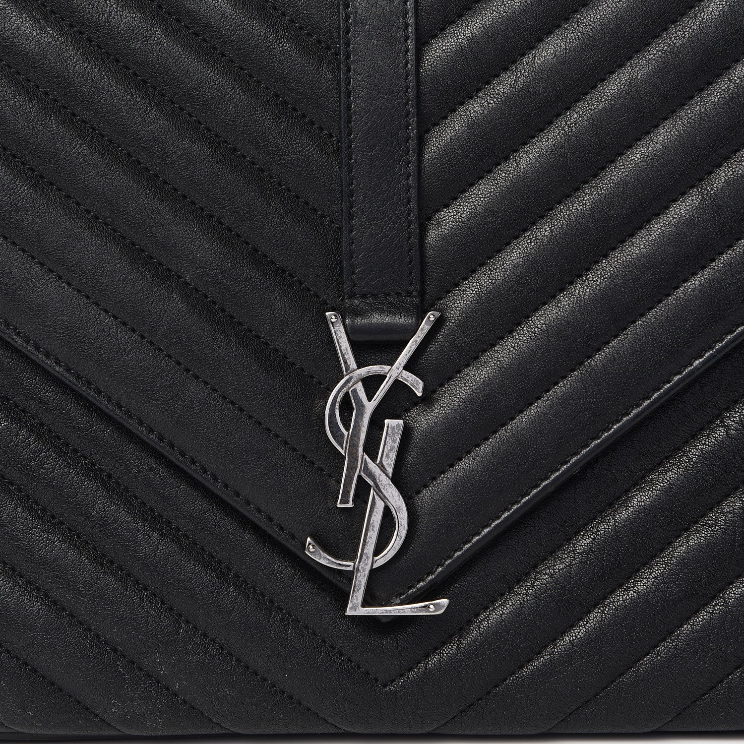 Saint Laurent Sheepskin Matelasse Chevron Monogram Large College Satchel Black 10 of 17