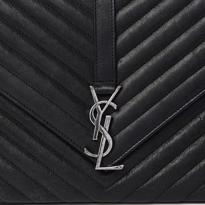 Saint Laurent Sheepskin Matelasse Chevron Monogram Large College Satchel Black 10 of 17