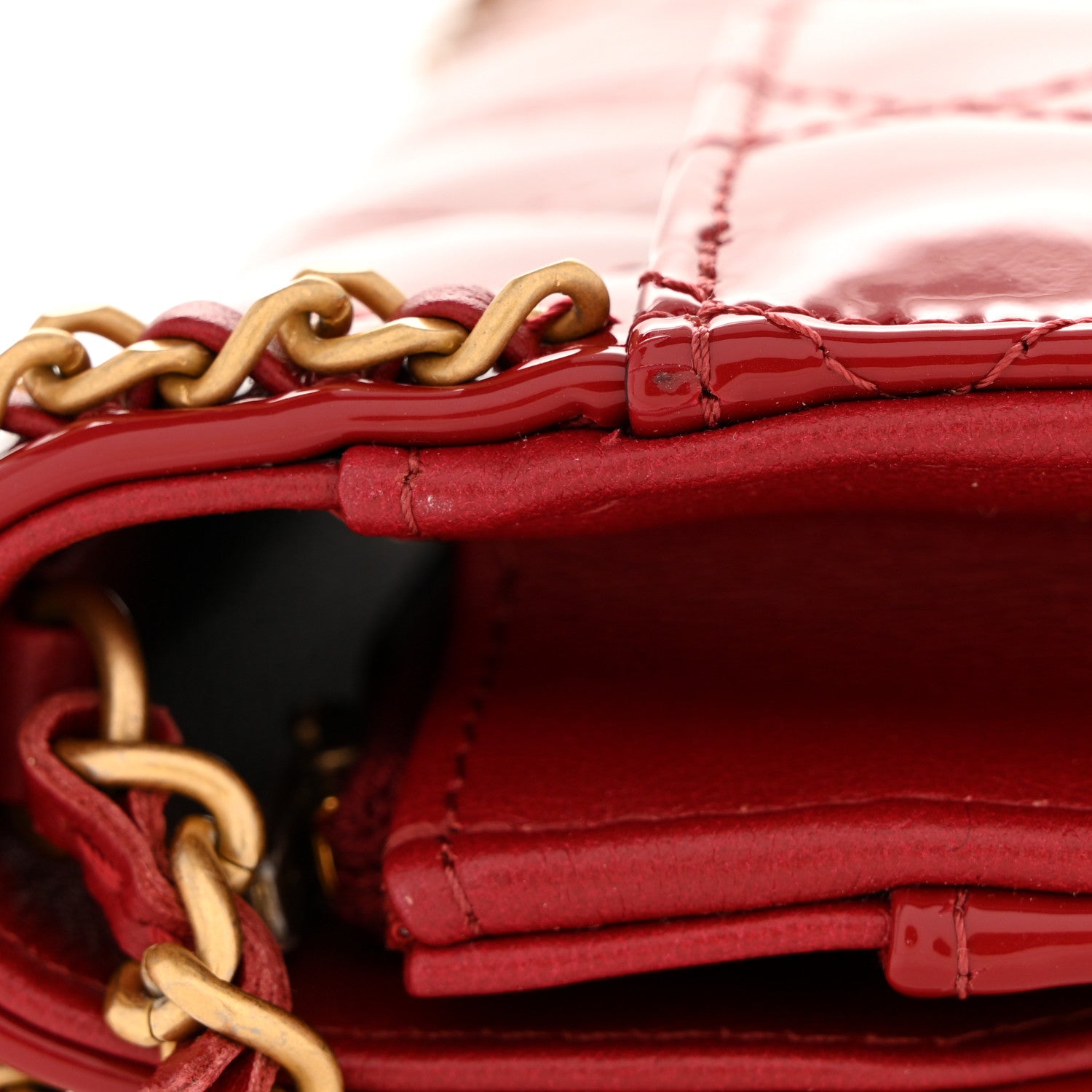 Chanel Patent Quilted Chain Around Heart Wallet On Chain WOC Red 15 of 15