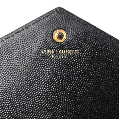 Saint Laurent Grain De Poudre Matelasse Chevron Monogram Chain Wallet Black 5 of 9