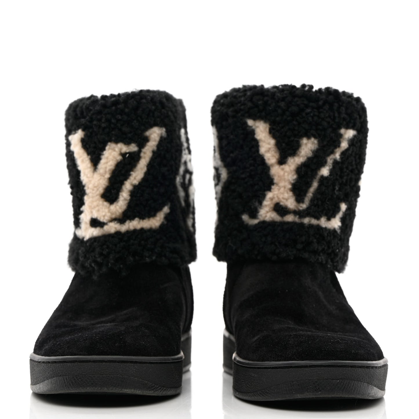 Suede Calfskin Shearling Snowdrop Flat Ankle Boot 37 Black